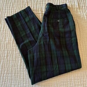Navy & Green Vintage Eagle Eye Plaid Women's Pleated Trousers Size 10